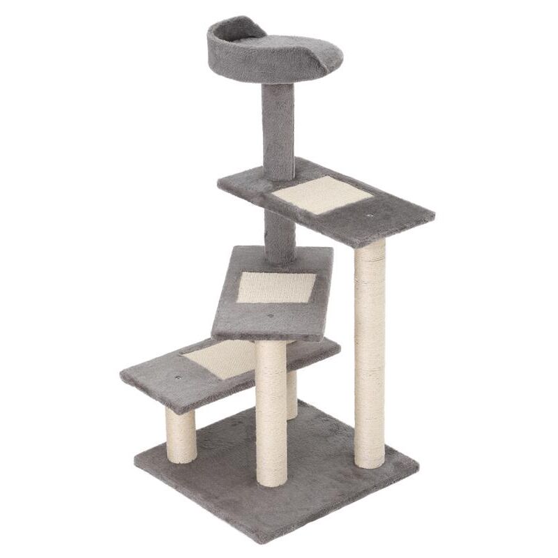 foto del prodotto maury's - tiragraffi per gatti da 100cm con lettino rotondo. pali in sisal e rivestimento in peluche. grigio