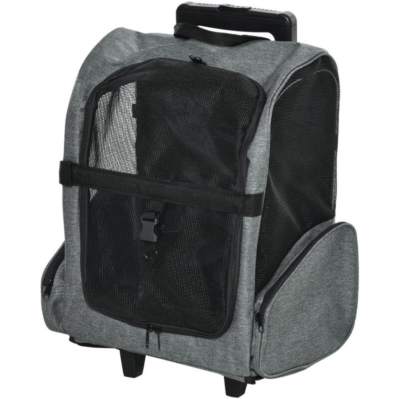 foto del prodotto maury s trasportino zaino 2 in 1 per cani e gatti con tasche laterali, maniglia telescopica e ruote, 42x25x55cm, grigio