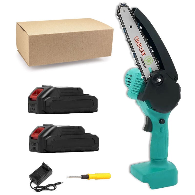 foto del prodotto mawiron motosega a batteria, motosega a batteria da 4 pollici, mini motosega elettrica portatile per rami di alberi, giardino 2 batterie da 3,0
