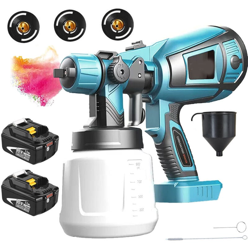 foto del prodotto mawiron pistola a spruzzo, 1000ml hvlp batteria pistola a spruzzo, airless pistola a spruzzo 2x batteria 5500mah senza caricabatterie,