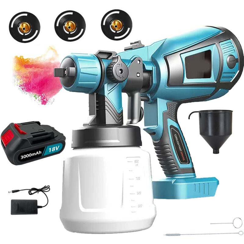 foto del prodotto mawiron pistola a spruzzo, 1000ml hvlp batteria pistola a spruzzo, airless pistola a spruzzo 3.0ah batteria caricatore compatibile con makita