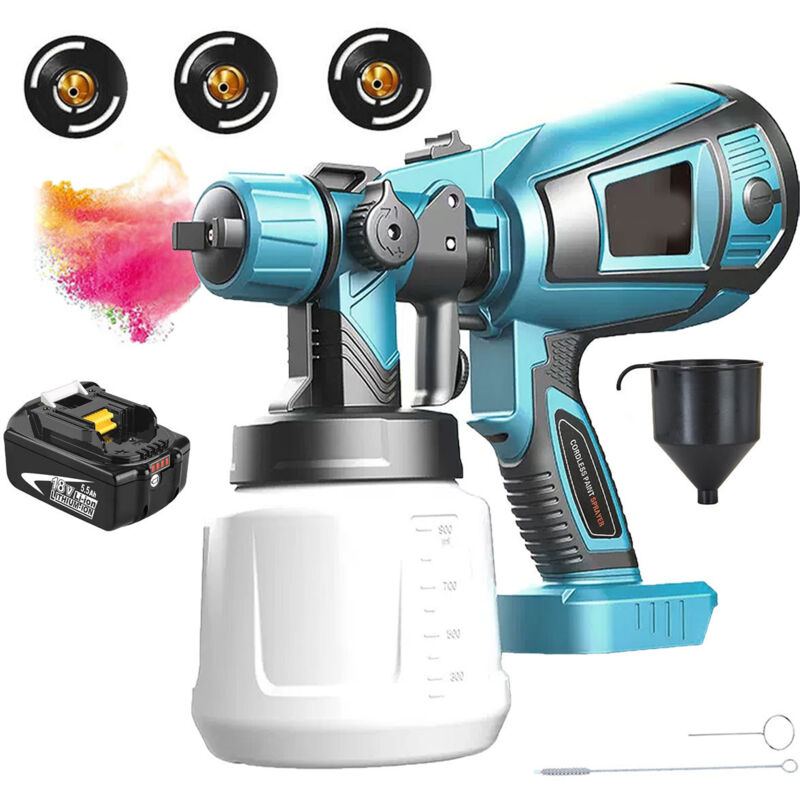 foto del prodotto mawiron pistola a spruzzo, 1000ml hvlp batteria pistola a spruzzo, airless pistola a spruzzo 5500mah batteria senza caricabatterie e compatibile