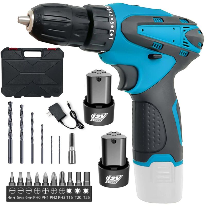 foto del prodotto mawiron sport e combinazione, trapano a batteria 12 volt, cacciavite elettrico, trapano a batteria 1500mah, coppia 25, trapano massimo 45n.m,