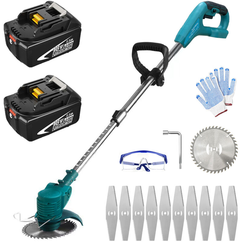 foto del prodotto mawiron tagliabordi a batteria, tagliaerba elettrico da 30 mm, kit tagliaerba con lame, con 2 batterie da 5,5 a, compatibile con caricabatterie