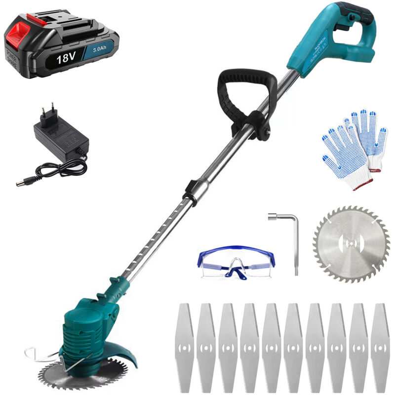 foto del prodotto mawiron tagliabordi senza fili, tagliaerba elettrico da 30 mm con kit lame, con 1 batteria da 3,0 a e caricabatterie, compatibile con
