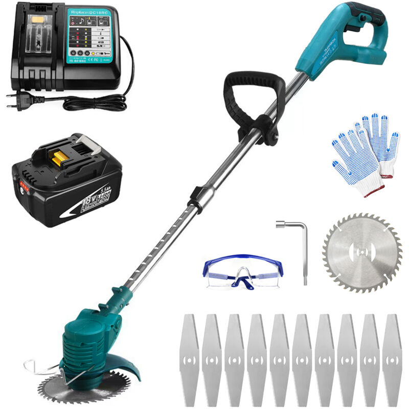 foto del prodotto mawiron tagliabordi senza fili, tagliaerba elettrico da 30 mm con kit lame, con 1 batteria da 5,5 a e caricabatterie dc18rc, compatibile con