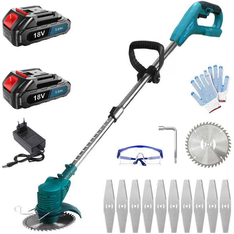 foto del prodotto mawiron tagliabordi senza fili, tagliaerba elettrico da 30 mm con kit lame, con 2 batterie da 3,0 a e caricabatterie, compatibile con