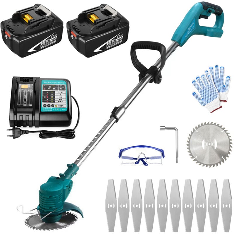 foto del prodotto mawiron tagliabordi senza fili, tagliaerba elettrico da 30 mm con kit lame, con 2 batterie da 5,5 a e caricabatterie dc18rc, compatibile con