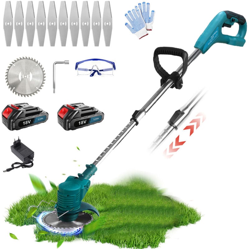 foto del prodotto mawiron tagliaerba a batteria, 2 batterie, tagliaerba, tagliabordi da giardino, 1 caricatore, compatibile con caricatore makita