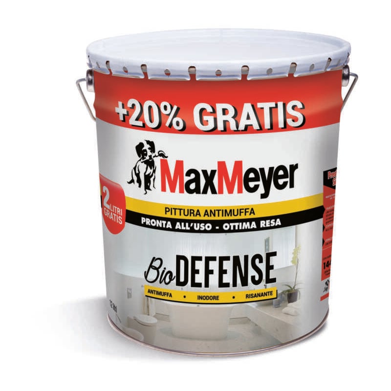 foto del prodotto max meyer - biodefence pittura bianca antimuffa per interni pronta all'uso 10 2 lt.