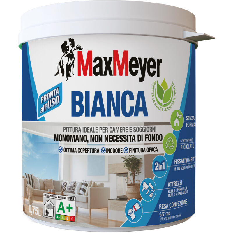 foto del prodotto max meyer maxmeyer bianca, pittura per interni lavabile monomano 2in1, bianco, 0.75l