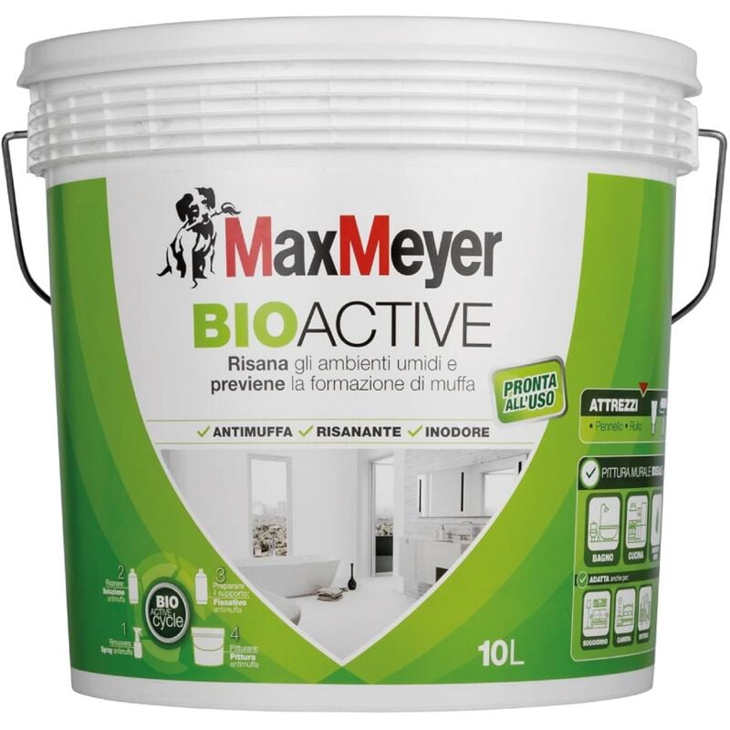 foto del prodotto max meyer maxmeyer bioactive pittura antimuffa traspirante per interni colore bianco 10 lt. 164954l010001