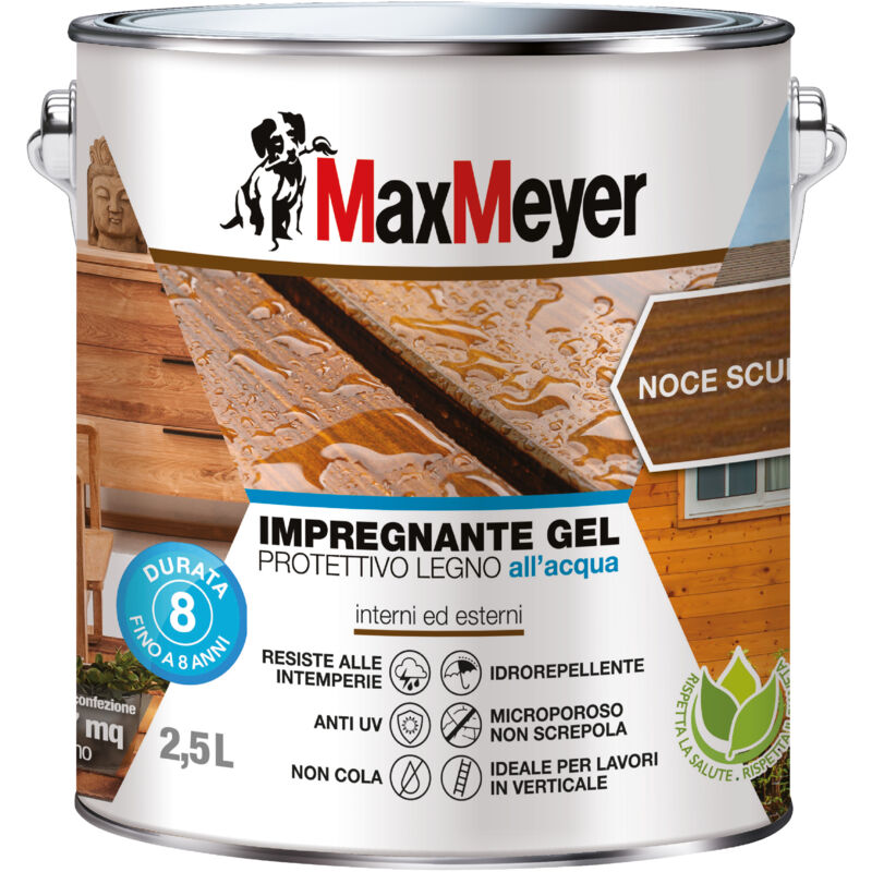 foto del prodotto max meyer maxmeyer impregnante gel protettivo legno all acqua, noce scuro, 2.5l