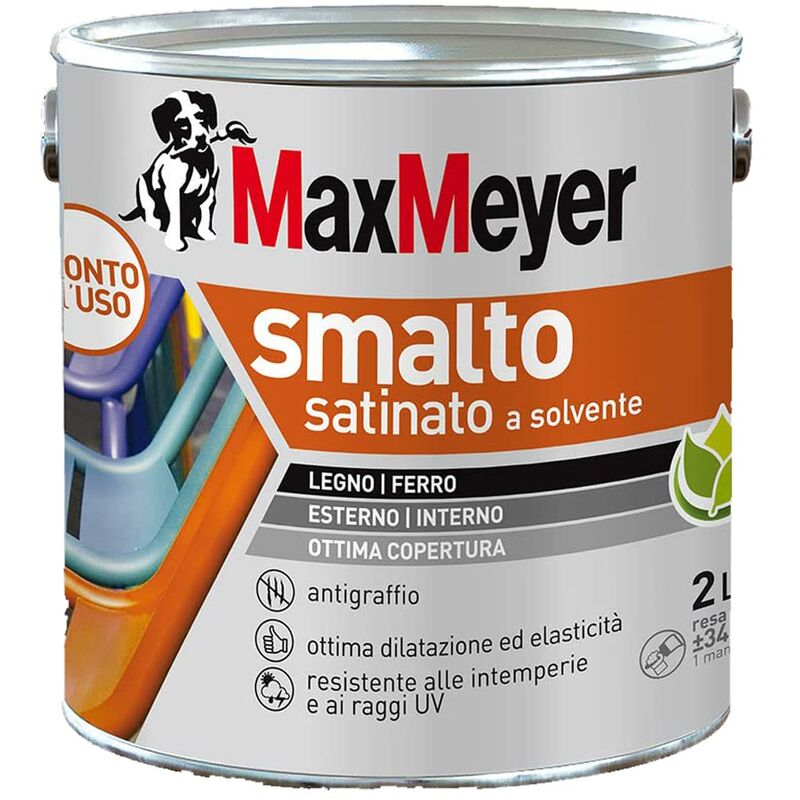 foto del prodotto max meyer maxmeyer smalto a solvente per ferro e legno satinato marrone r8016 2 l
