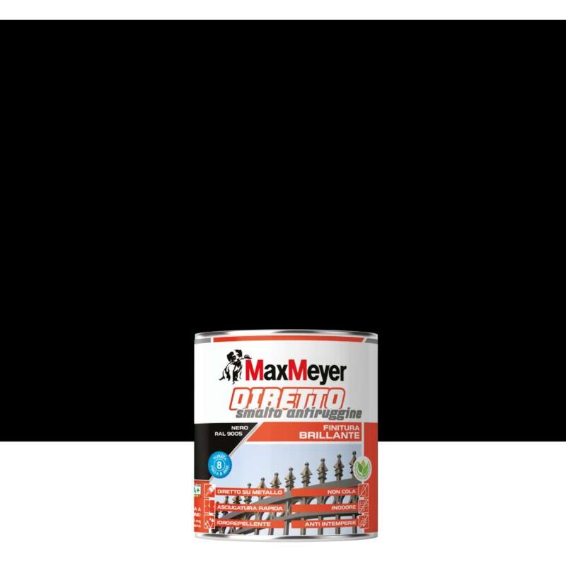 foto del prodotto max meyer maxmeyer smalto antiruggine diretto brillante nero ral 9005 0,75l