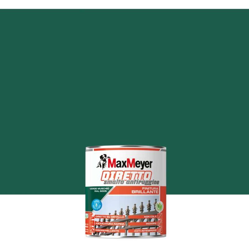 foto del prodotto max meyer maxmeyer smalto antiruggine diretto brillante verde muschio ral 6005 0,75l