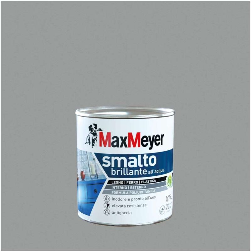 foto del prodotto max meyer maxmeyer smalto poliuretanico brillante all acqua grigio pietra 0,75 l