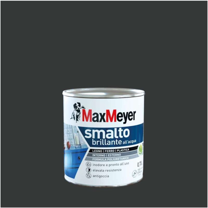 foto del prodotto max meyer maxmeyer smalto poliuretanico brillante all acqua nero 0,75 l