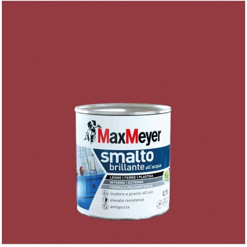 foto del prodotto max meyer maxmeyer smalto poliuretanico brillante all acqua rosso veneziano 0,75 l