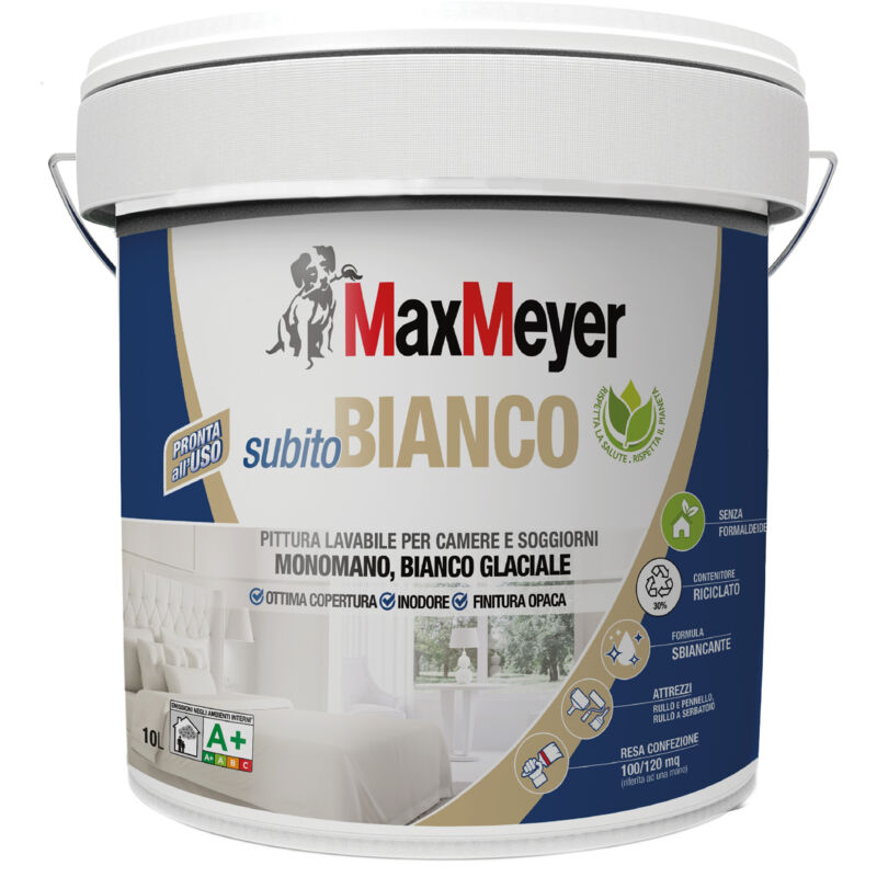 foto del prodotto max meyer maxmeyer subitobianco a , pittura per interni lavabile monomano, 10l