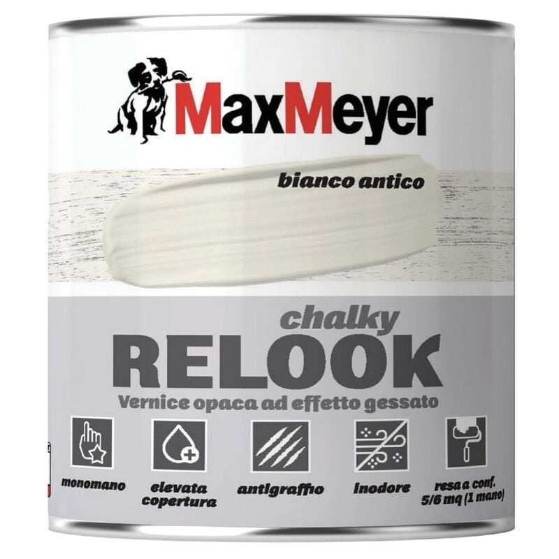 foto del prodotto max meyer vernice metallizzata per mobili interni chalky relook bianco antico 0,5 l