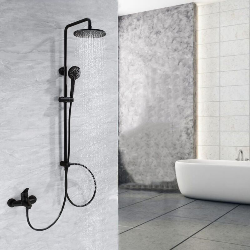 foto del prodotto max set doccia nero sistema doccia senza rubinetteria, colonna doccia a pioggia con soffione tondo da 22 cm e doccetta con soffione a 3 modalit ,