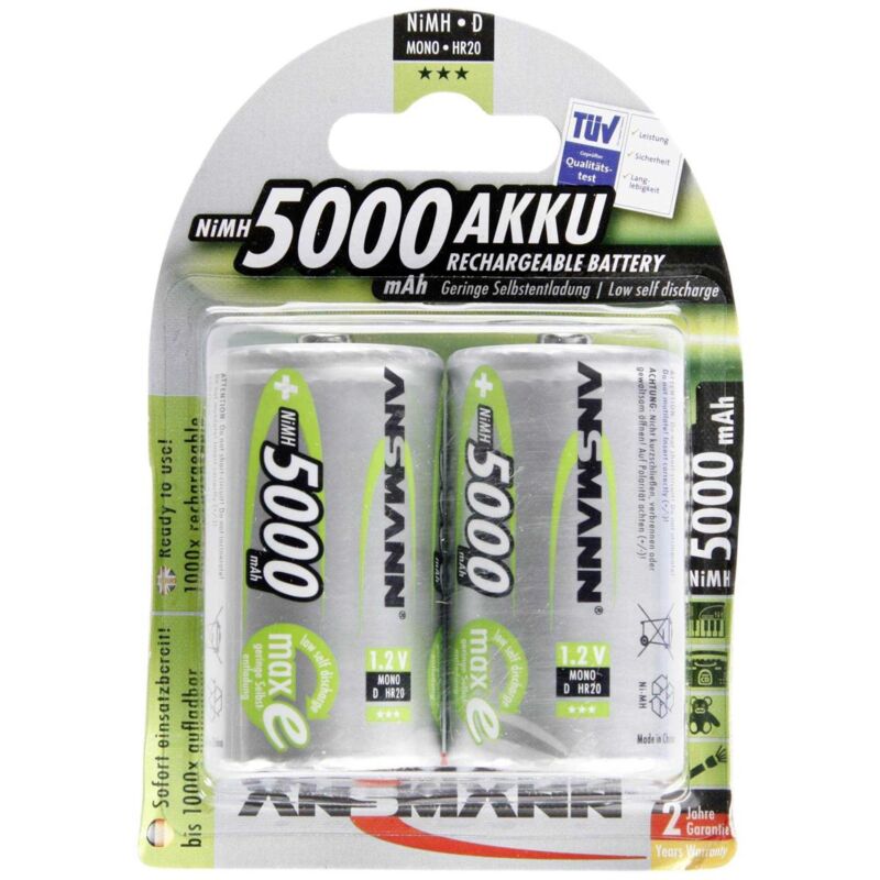foto del prodotto maxe hr20 batteria ricaricabile torcia d nimh 5000 mah 1.2 v 2 pz. ansmann