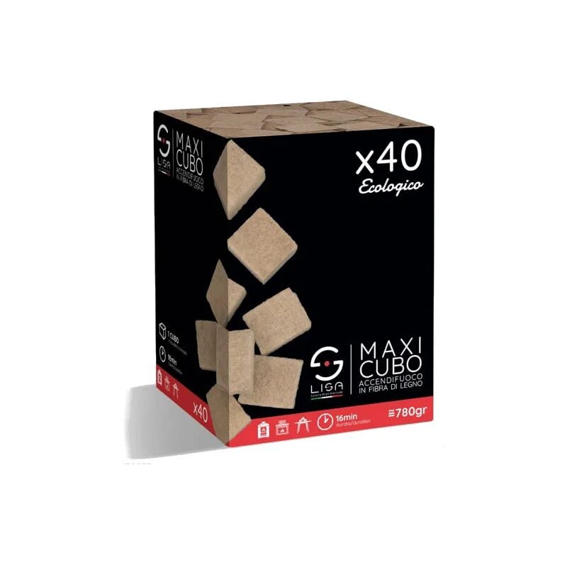 foto del prodotto maxi cubo accendifuoco in fibra di legno 40 pezzi 35x27x27 mm lisa