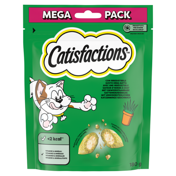 foto del prodotto maxi pack per gatti con erba gatta da 180 gr catisfactions