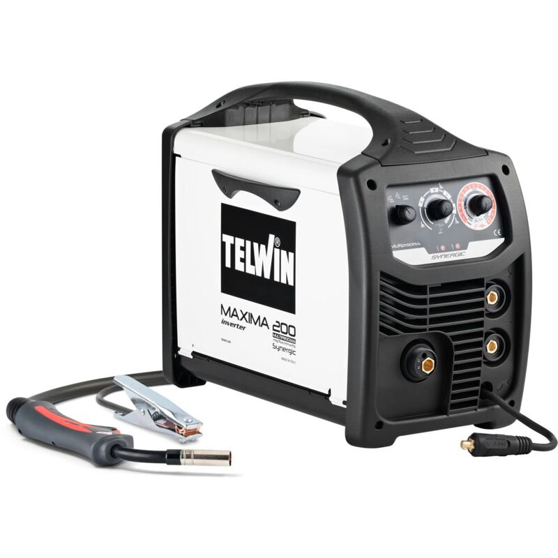 foto del prodotto maxima 200 synergic saldatrice inverter a filo, 230v, nero bianco telwin