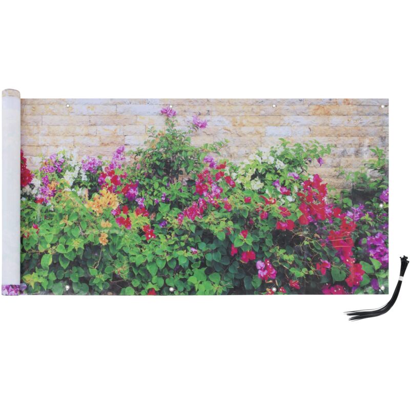 foto del prodotto maximex pratico frangivista per balcone, con motivo floreale in muratura colorato, protezione dal vento, resistente ai raggi uv e agli agenti
