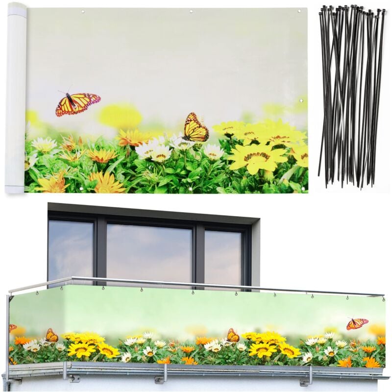foto del prodotto maximex protezione frangivista per balcone con motivo a farfalla e alta resistenza ai raggi uv e agli agenti atmosferici, ad asciugatura rapida e