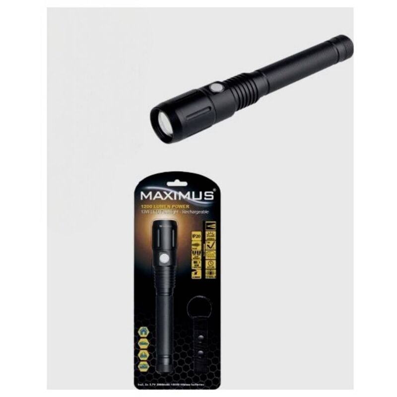 foto del prodotto maximus m fl 006b bl h led monocolore torcia tascabile con clip per cintura, interfaccia usb a batteria ricar