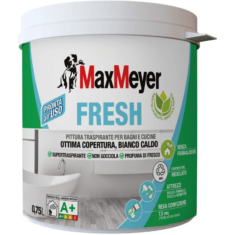 foto del prodotto maxmeyer fresh, pittura per interni bagni cucine, bianco caldo, 0.75l