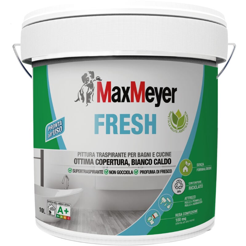 foto del prodotto maxmeyer fresh, pittura per interni bagni cucine, bianco caldo, 10l