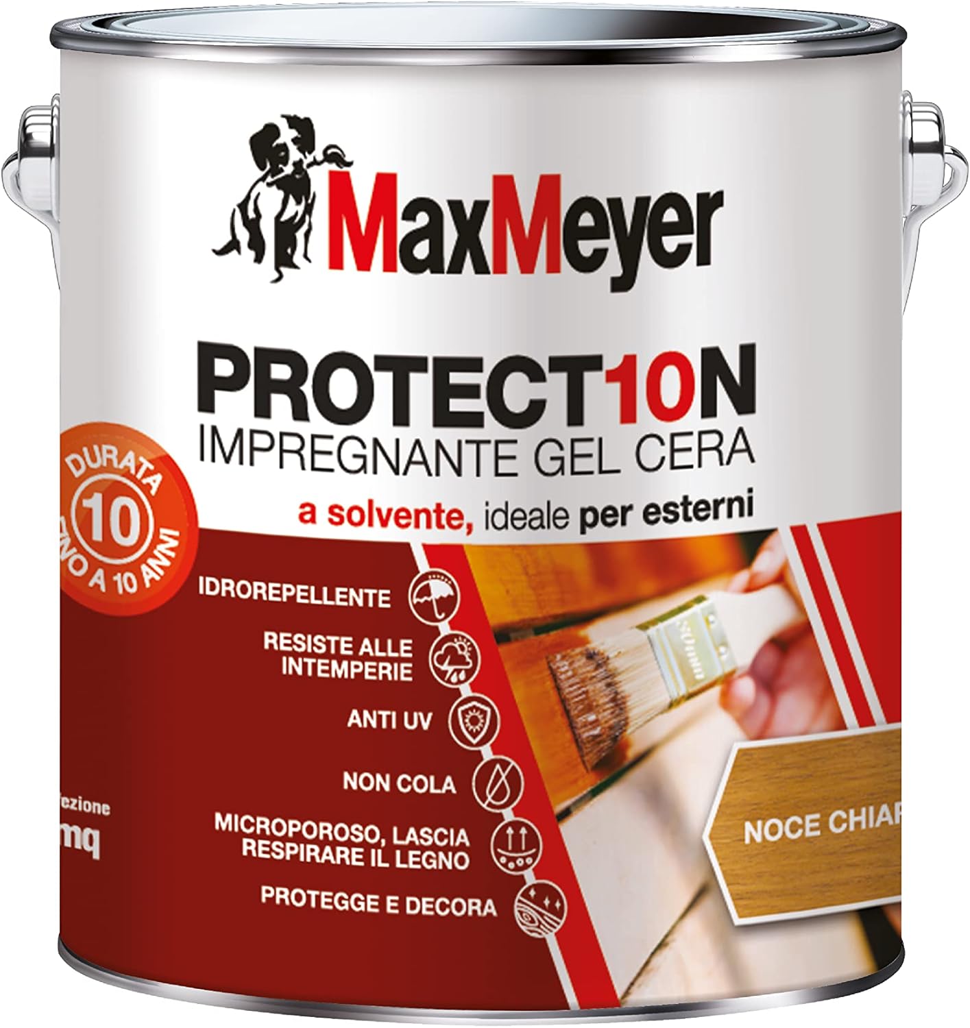 foto del prodotto maxmeyer impregnante gel protettivo legno all acqua, noce chiaro, 2.5l