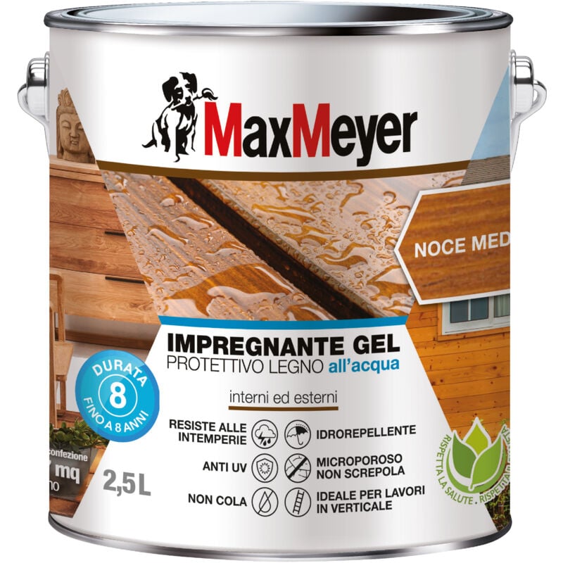 foto del prodotto maxmeyer impregnante gel protettivo legno all acqua, noce medio, 2.5l