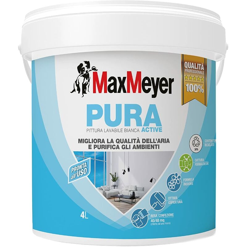 foto del prodotto maxmeyer pittura per interni anti inquinamento pura active bianco 4 l