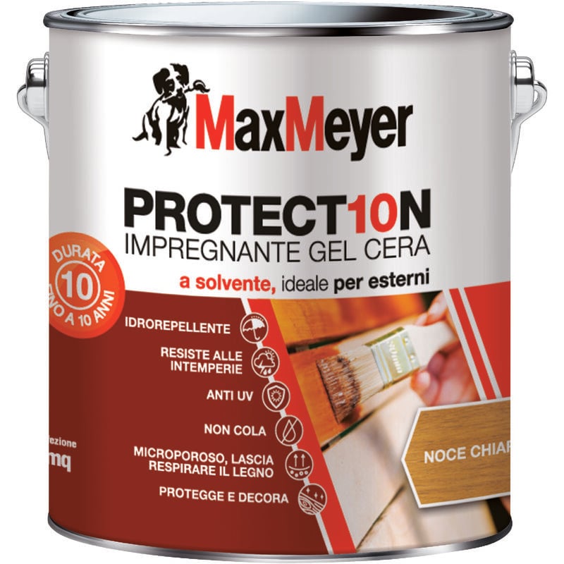 foto del prodotto maxmeyer protect10n, impregnante a solvente per esterni, noce chiaro, 2.5l
