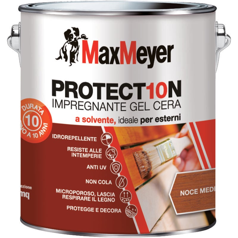 foto del prodotto maxmeyer protect10n, impregnante a solvente per esterni, noce medio, 2.5l