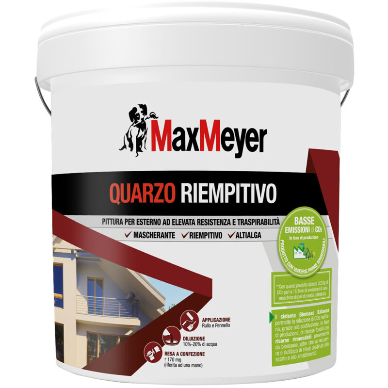 foto del prodotto maxmeyer quarzo riempitivo,, pittura per esterni antialga, bianco, 14l