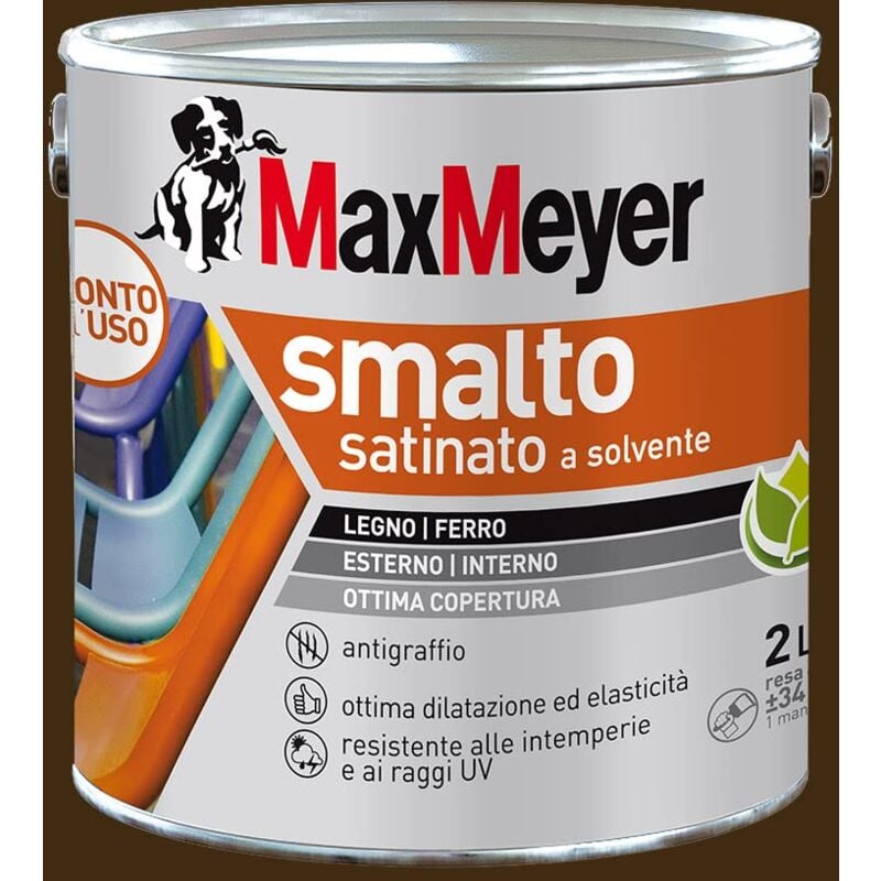 foto del prodotto maxmeyer smalto a solvente per ferro e legno satinato testa di moro r8017 2 l
