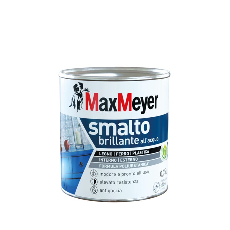 foto del prodotto maxmeyer smalto all'acqua poliuretanico brillante, bianco, 0.75l