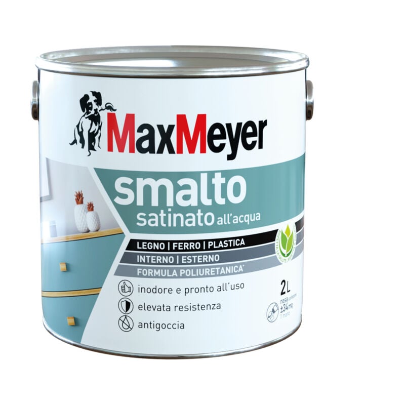 foto del prodotto maxmeyer smalto all'acqua poliuretanico effetto satinato, bianco, 2l