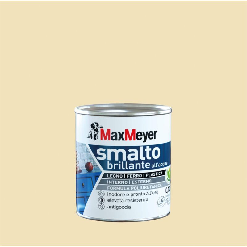 foto del prodotto maxmeyer smalto brillante all'acqua poliuretanico bianco panna 0,125 l