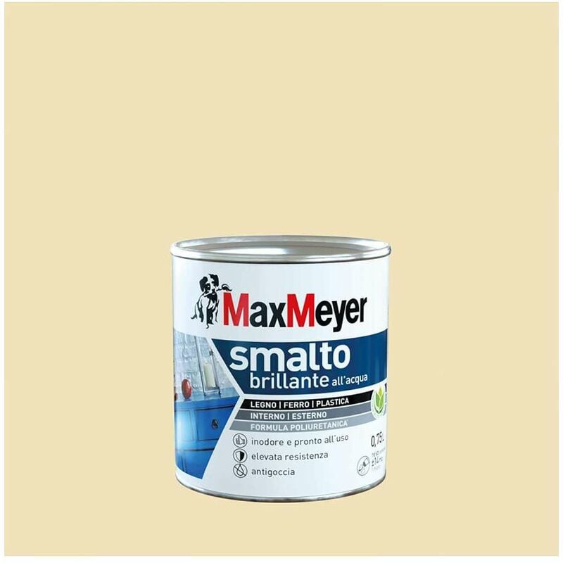 foto del prodotto maxmeyer smalto brillante all'acqua poliuretanico bianco panna 0,75 l