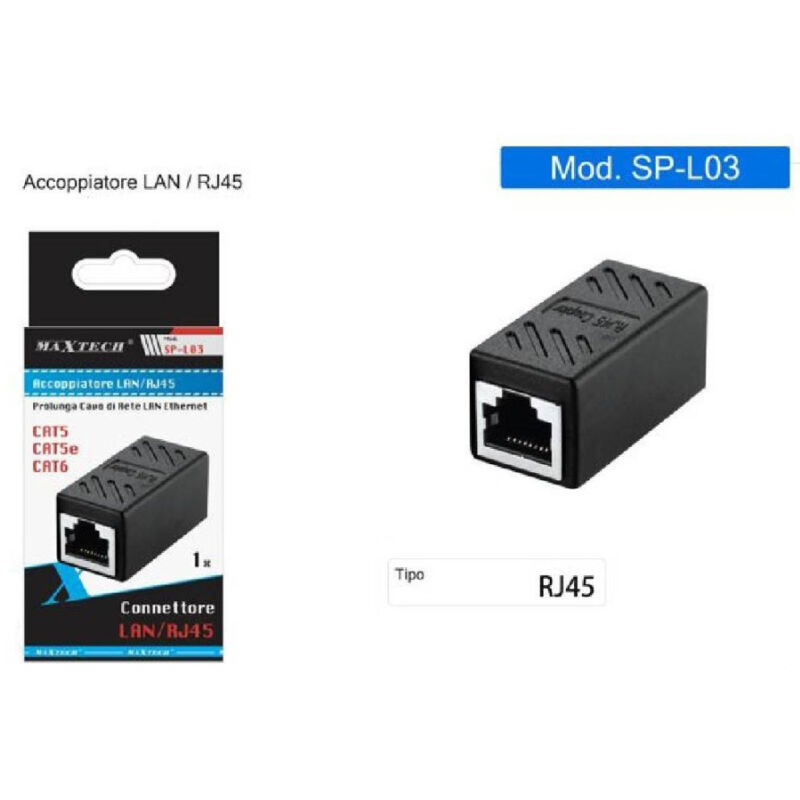 foto del prodotto maxtech accoppiatore connettore rete lan rj45 ethernet cat5 cat5e cat6 adattatore sp l03 