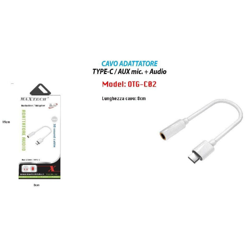 foto del prodotto maxtech adattatore cavo audio type c aux 3,5mm microfono per cuffie otg c02 