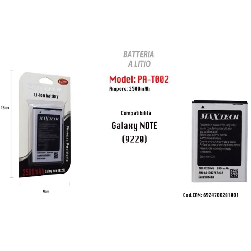 foto del prodotto maxtech batteria galaxy note a litio compatibile cellulare smartphone 2500mah pa t002 