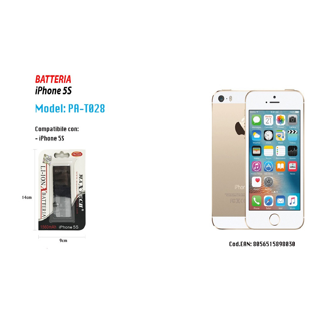 foto del prodotto maxtech batteria per iphone 5s smartphone interna di ricambio 1560mah pa t028 